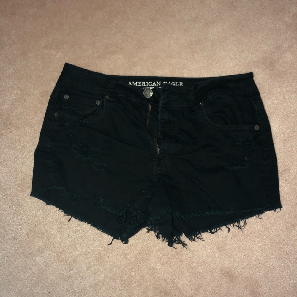 American eagle black distressed jean shorts